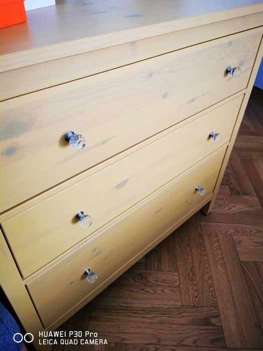 IKEA HEMNES Komoda, 3 szuflady, bejca żółta, 108x96 cm
