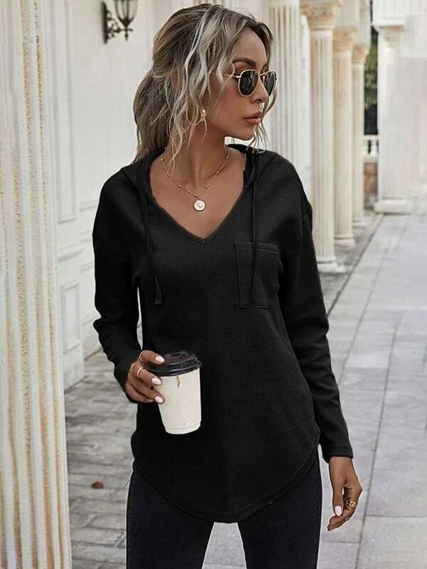 Shein 34 Xs Czarna Stylowa Bluza Z Kapturem H6348