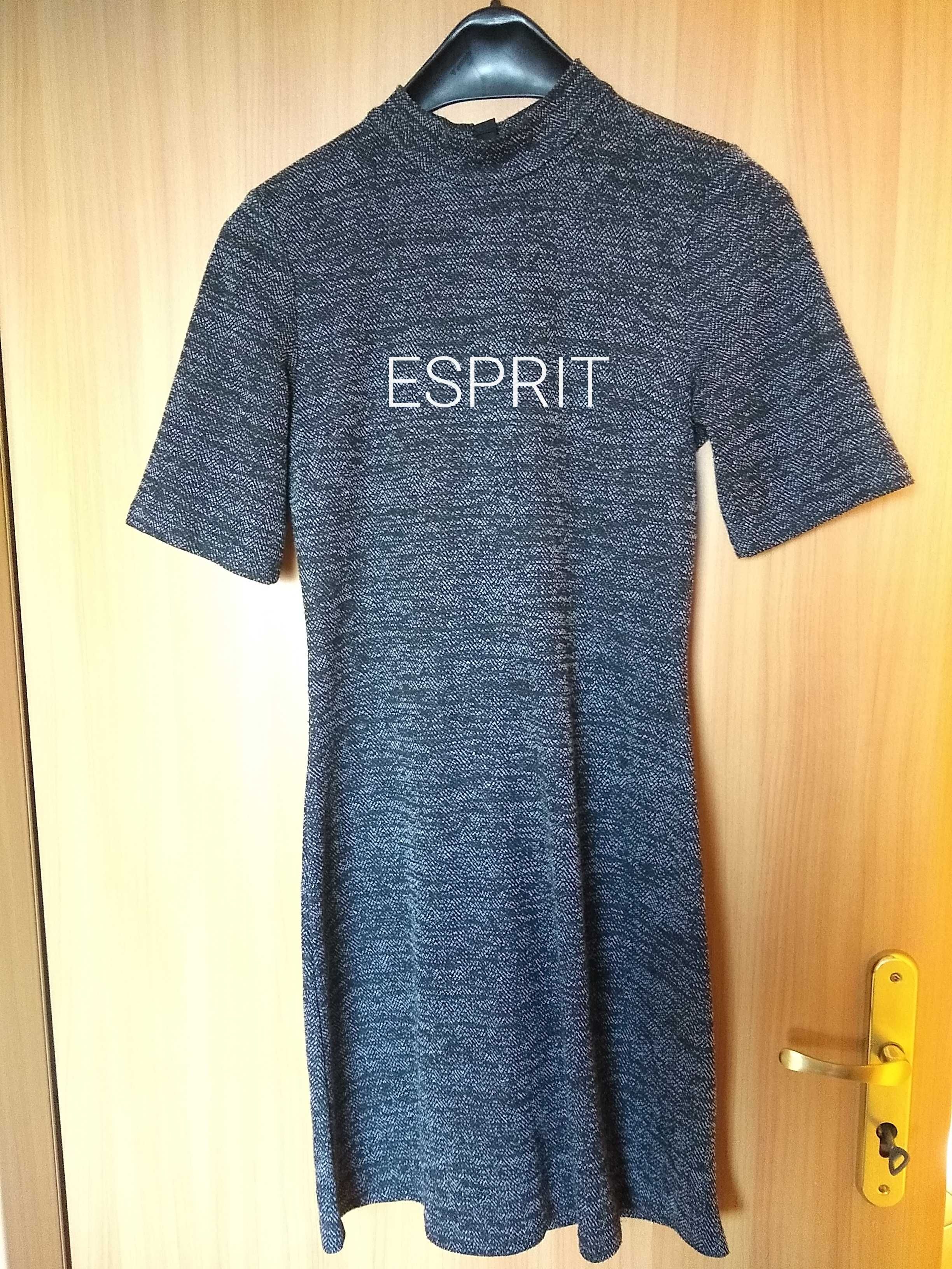 ESPRIT, Elegancka ciepła sukienka/tunika z krótkimi rękawkami i stójką