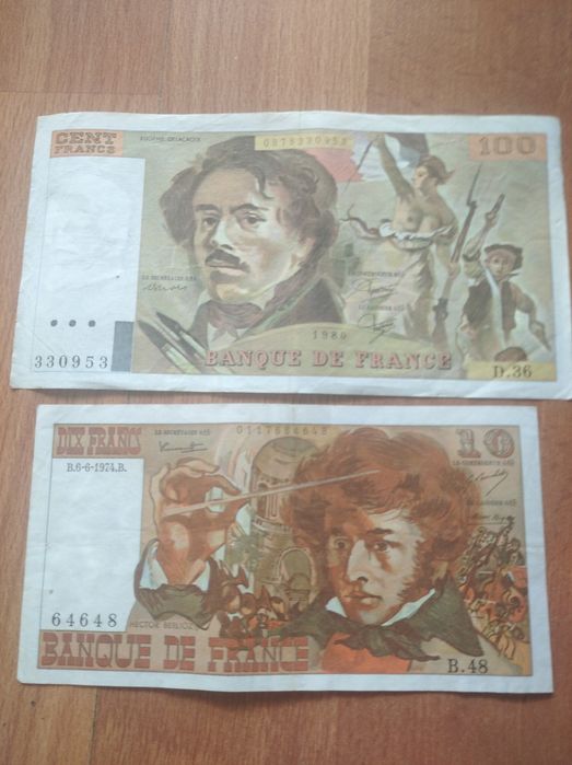 Notas de França De 100 francos e 10