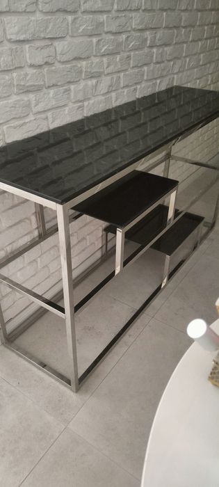 Konsola półka Glamour srebrna czarne szkło
