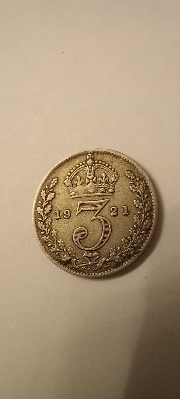 Srebro 3 Pence Wielka Brytania Anglia 1921r