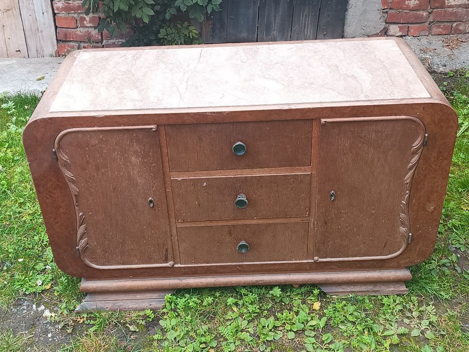 Meble po niemieckie dębowe toaletka i komoda z lustrami