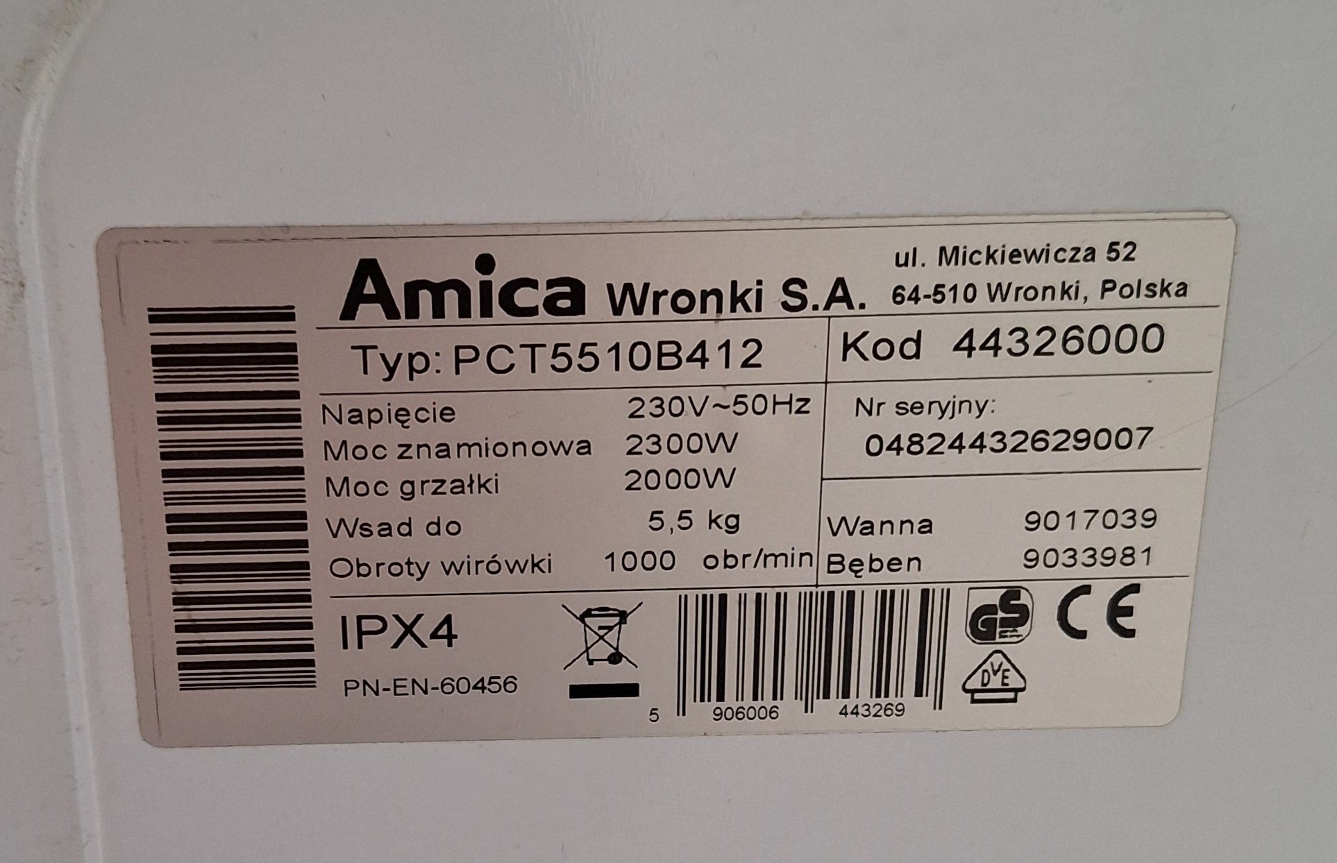 Pralka Amica PCT5510B412
