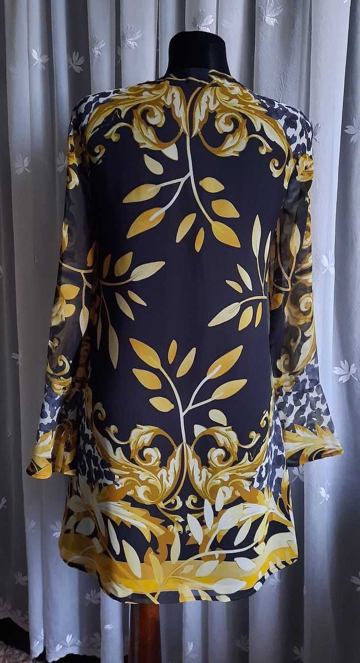 Guess luksus logo łańcuszek czarna musztardowa szyfon sukienka S
