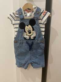 Komplet c&a ogrodniczki jeansowe myszka mickey + t-shirt r 86