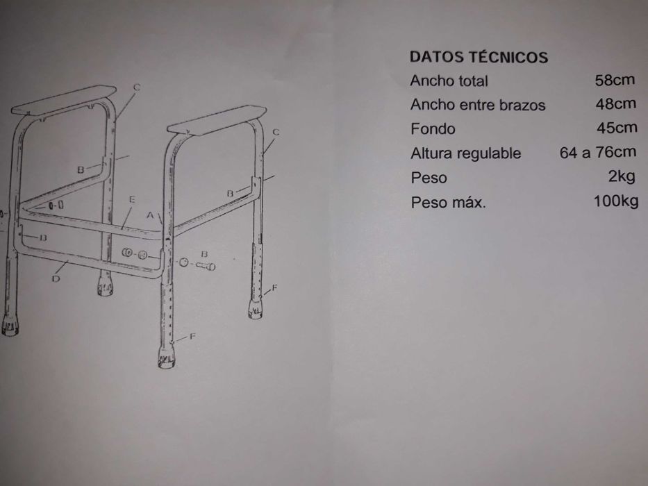 Apoio de braços para sanita com altura regulável