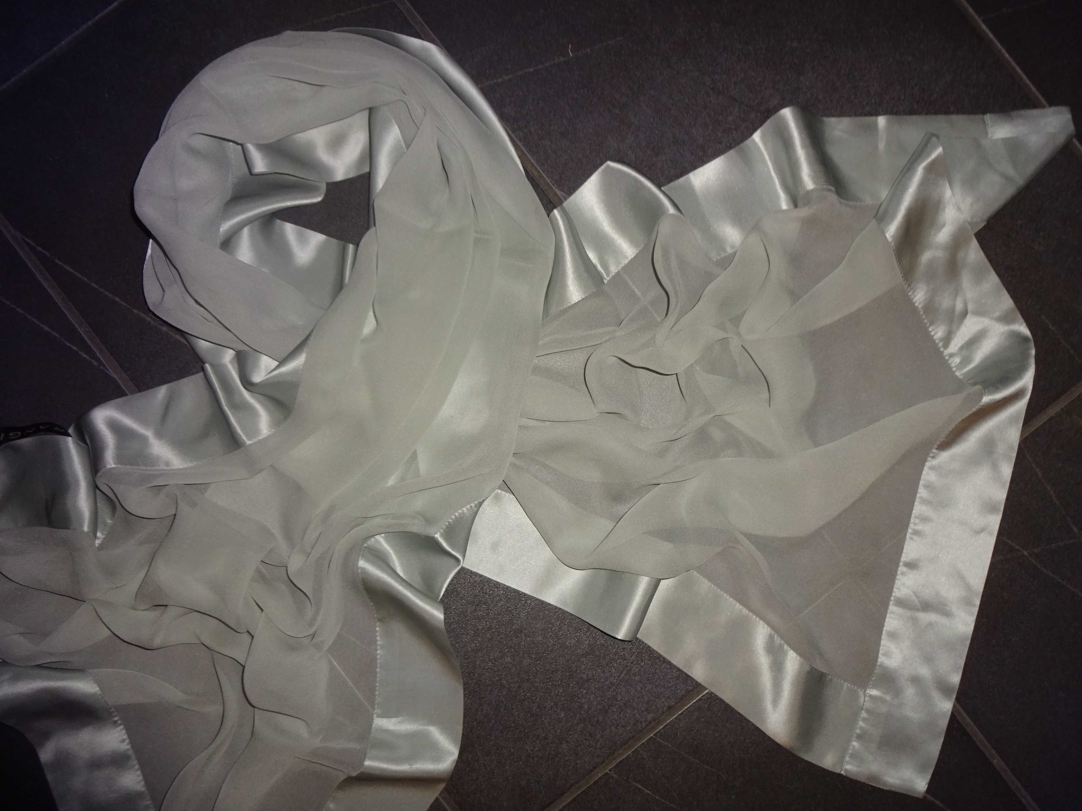 FRANGI 100% Silk jedwabny delikatny popielaty duży szal szalik apaszka