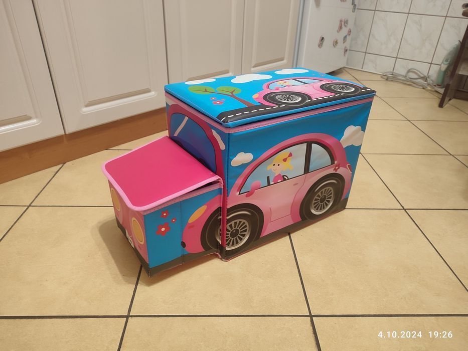 Nowy kosz pojemnik na zabawki podwójny Autko