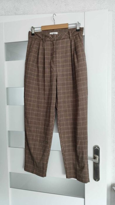 Spodnie garniturowe brązowe w kratkę