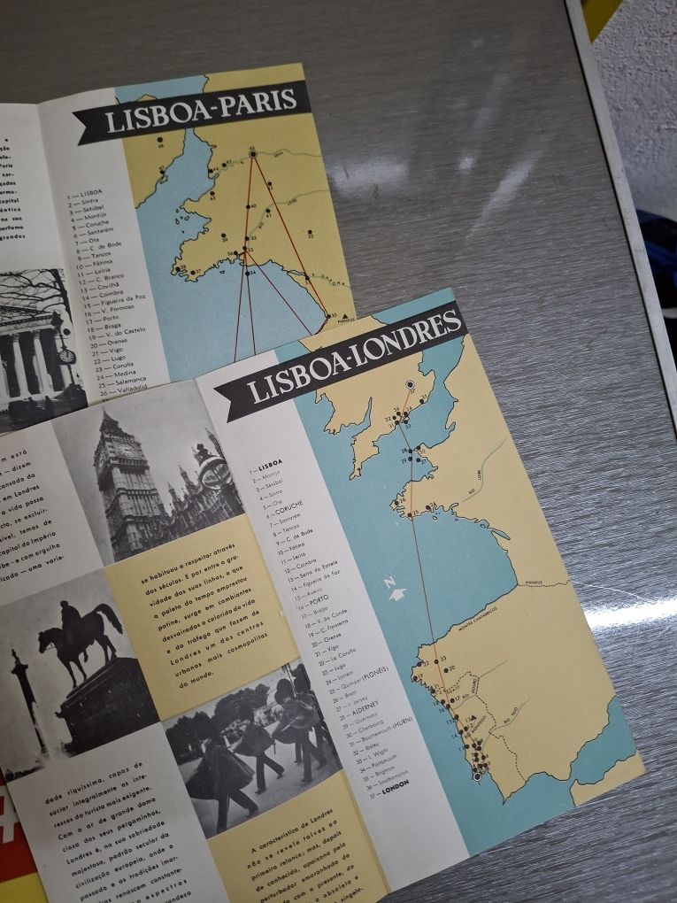 Folhetos antigos tap Portugal aviacao anos 60 com mapas paris Londres