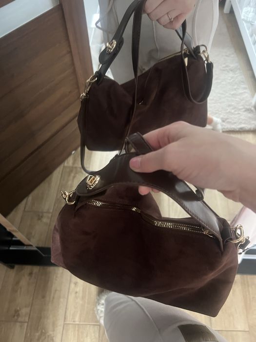 Sliczna torebka damska hobo retro brazowa zamsz zamszowa Nowa