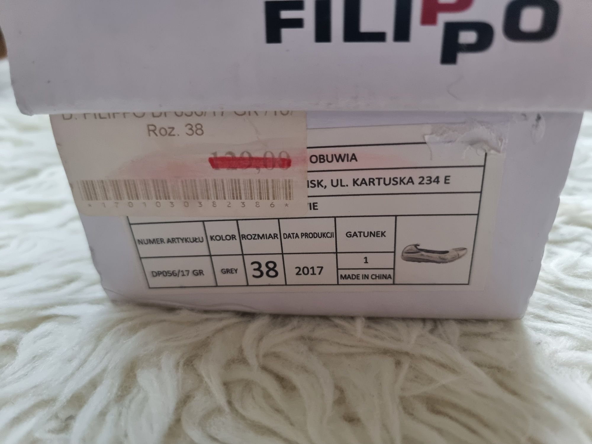 Baleriny Filippo na gumce skóra naturalna srebrno złote  38
