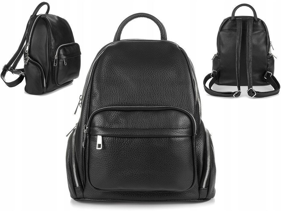 Plecak Skórzany włoski damski duży elegancki modny czarny miejski nowy