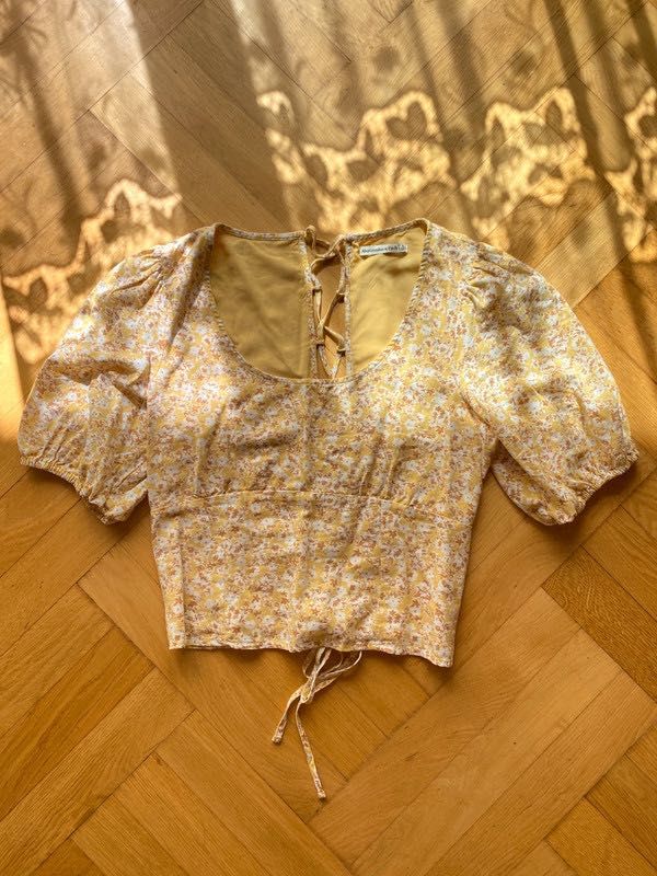Abercrombie&Fitch crop top floral wiązany na plecach w kwiatki XL/42
