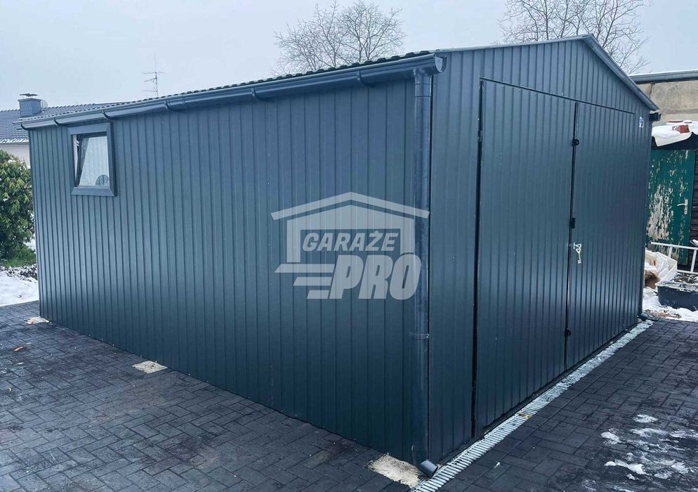 Garaż blaszany 4x5 Brama + okno Antracyt  Dach dwuspadowy GP145