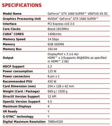MSI GeForce GTX 1660 TI Ventus XS OC