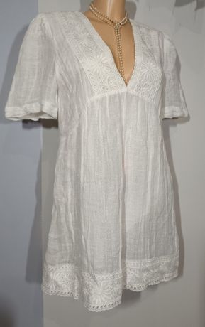 Sukienka luźna ivory styl Zimmermann Zara z lnem s M
