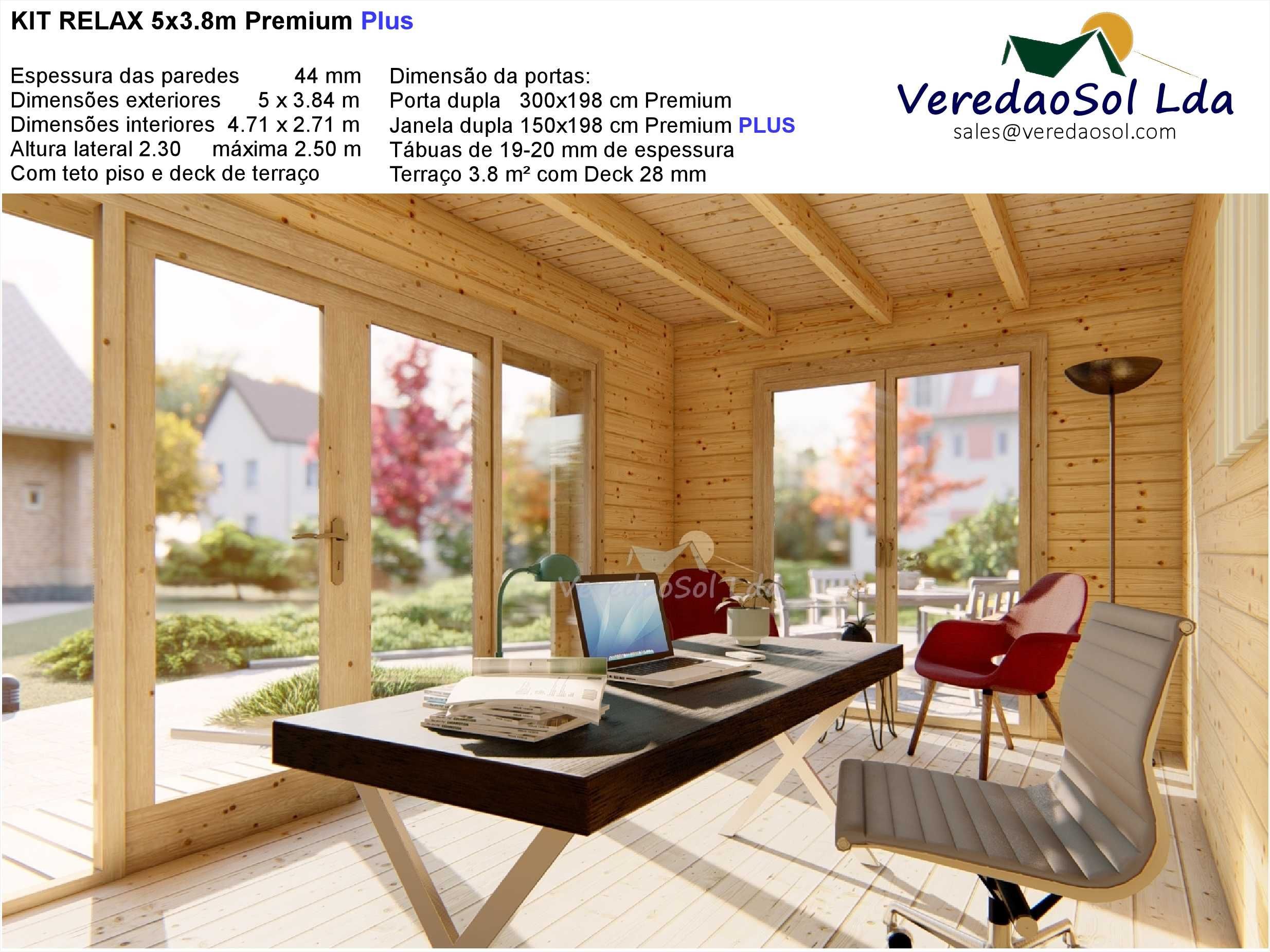 Casa madeira KIT RELAX - Nuuk  5x3.8m 44mm área coberta 22m²