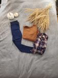 Zestaw spodnie skinny h&M + bluza bershka brązowa koszula w kratę H&M