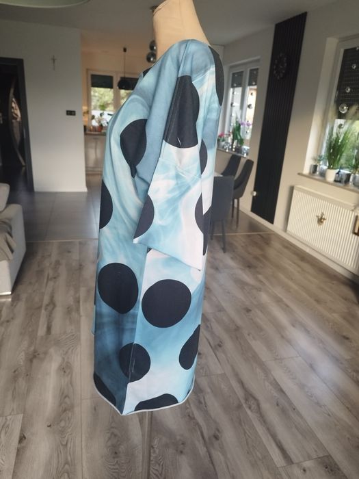 R.L XL wyprzedaż niebieska bluzka tunika usta z papierosem