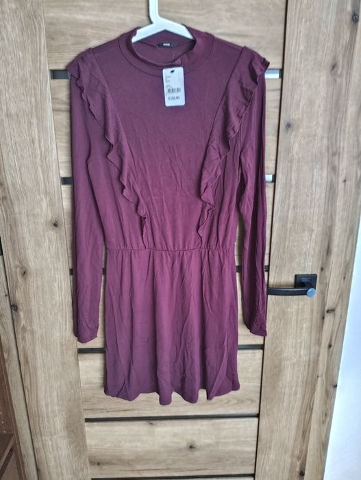 Tezenis, nowa wiskozowa sukienka damska śliwkowa,burgundowa, r.M/L