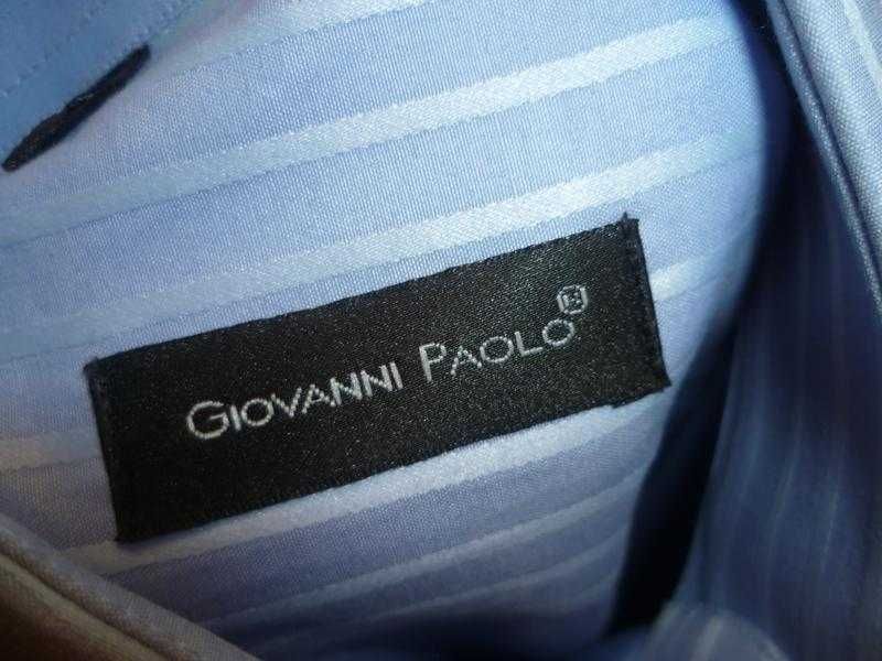 Брендовая рубашка Giovanni Paolo под запонки голубая в полоску