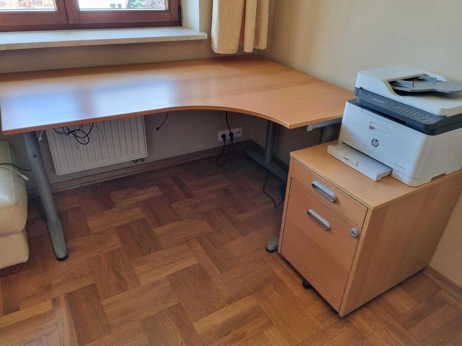 Zestaw biurowy Ikea Galant, biurko narożne + komoda na dokumenty