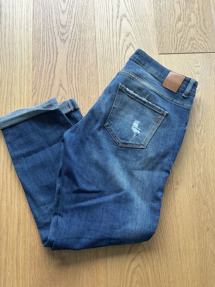 Spodnie jeansy Zara 7/8 z przetarciami M
