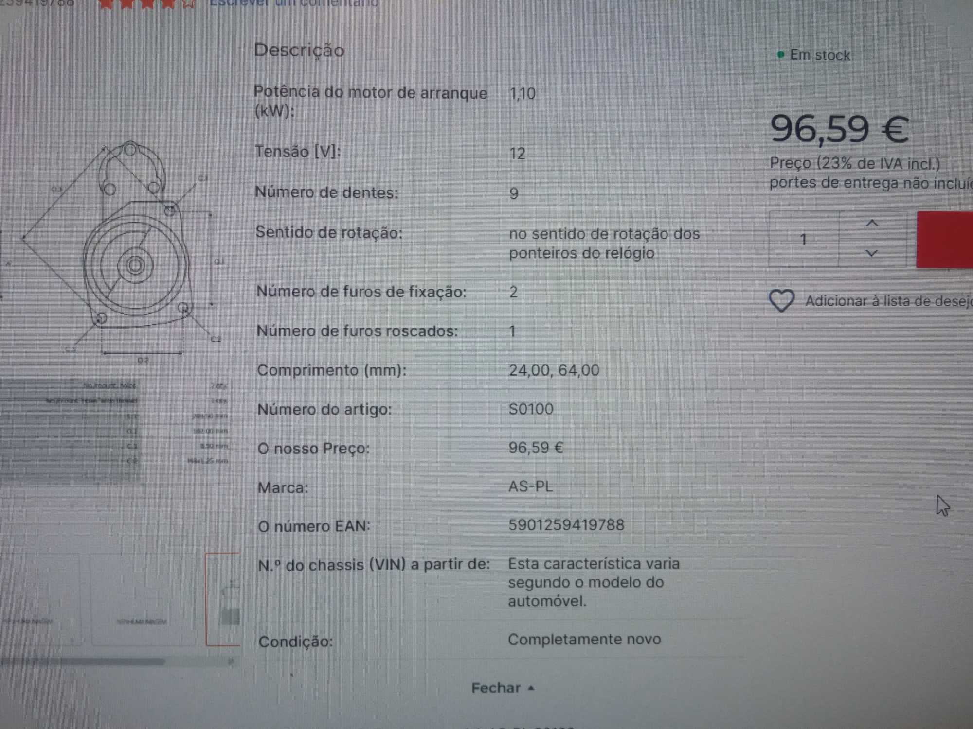 Motor de Arranque 1.1 12 V 9 dentes - Novo