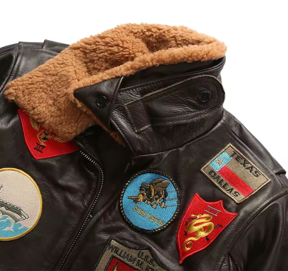 Pilotka top gun kurtka skórzana naszywki vintage skóra naturalna