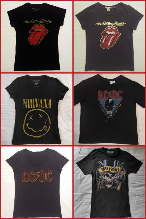 Nirvana, AC/DC, Guns N'Roses, Rolling Stones. Рок футболка