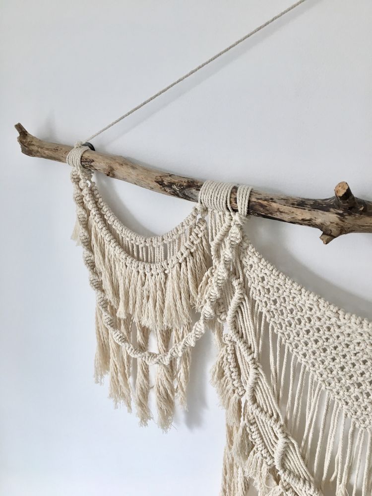 Makrama bawełniana macrame gobelin obraz obrazek boho drewno wood
