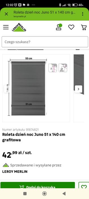 Roleta dzień noc szary grafit 51 cm