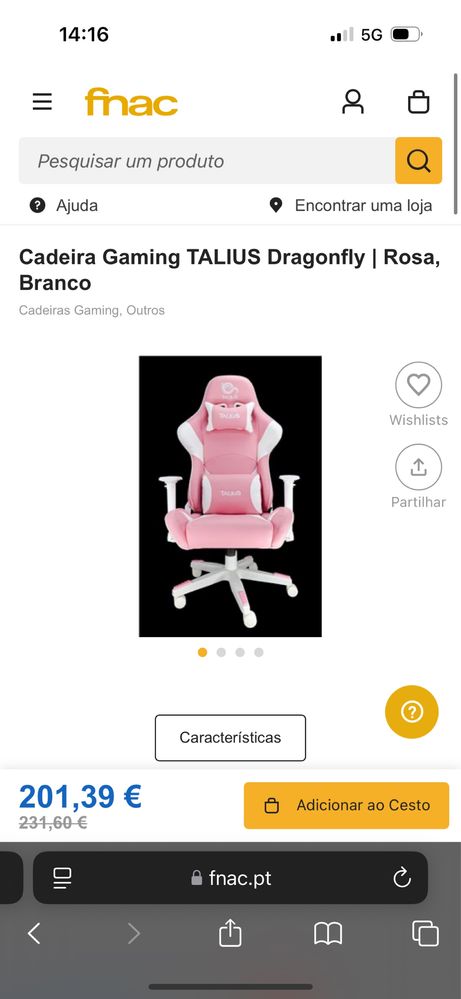 Cadeira Gaming Rosa/Branca como Nova Talius