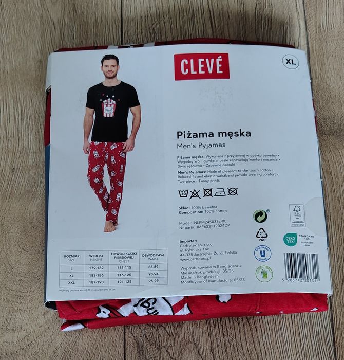 Piżama męska krótki rękaw popcorn XL nowa
