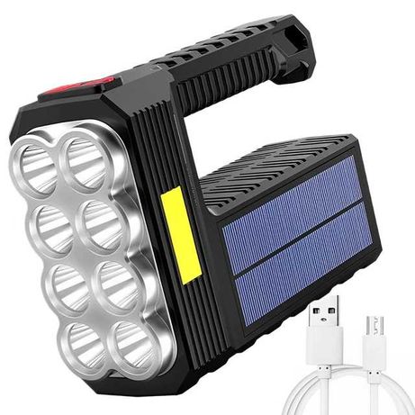 8 LED + COB фонарик с аккумулятором 18650 на солнечной батарее панели