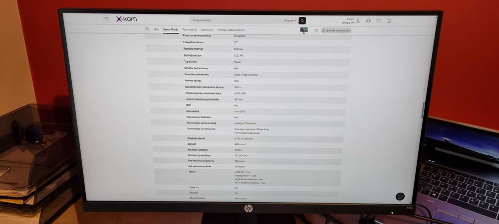 Monitor HP X27q - IPS - 16:9 - 27 cali - 165Hz - 2560x1440 WQHD