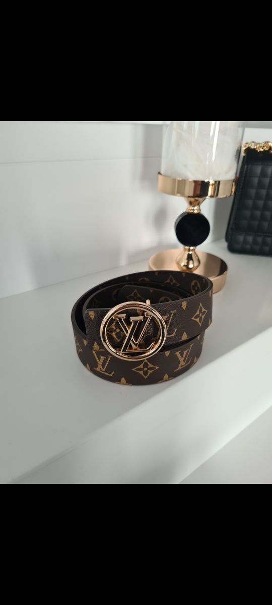 Paski Louis Vuitton  brązowe  złote logo 110 cm