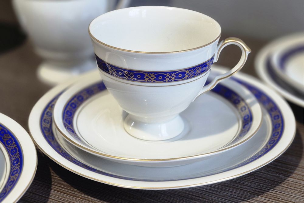 Piękna Polska porcelana WAWEL Serwis kawowy na 6 osób kobalt