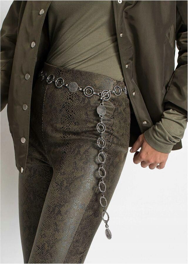 B.P.C legginsy oliwkowo-czarne we wzór węża r.32/34