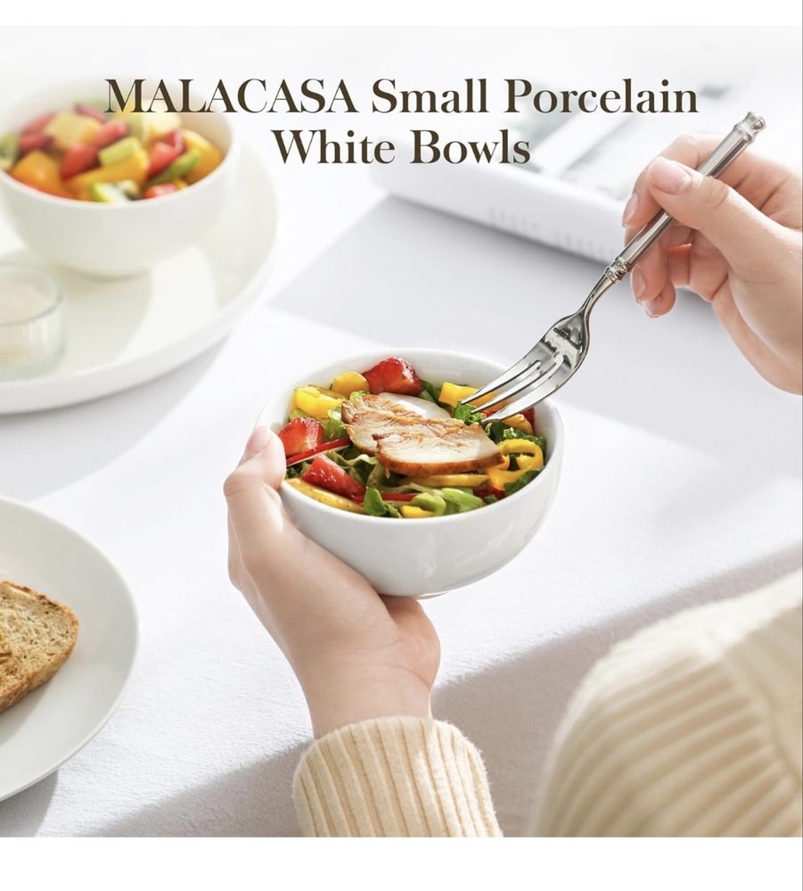 MALACASA Seria REGULAR 8 białych porcelanowych miseczek300ml