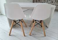2x  Krzesełko dziecięce skandynawskie plus ławka, stolik Ikea, białe