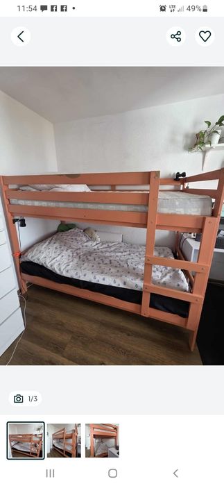 Łóżko  piętrowe drewniane 90x200 wraz z materacami