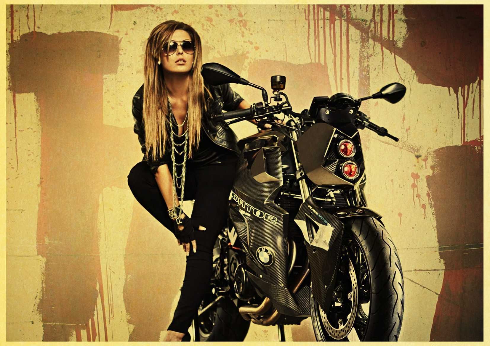 Плакат постер на крафтовой бумаге сексуальные девушки на мотоциклах