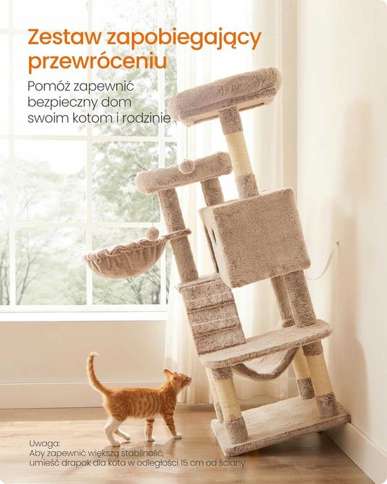 Duży drapak 135 cm z miękkim pokrowcem dla kotów Ombre POWYSTAWOWY