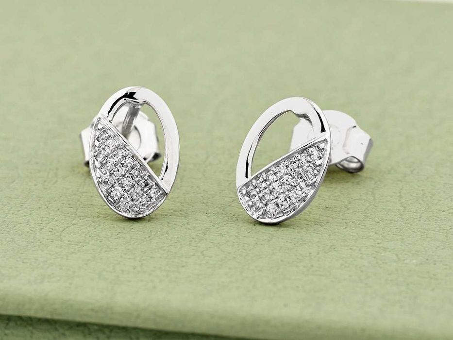 Brincos - 14 K Ouro branco - 0.07ct.  Diamante (Natural)