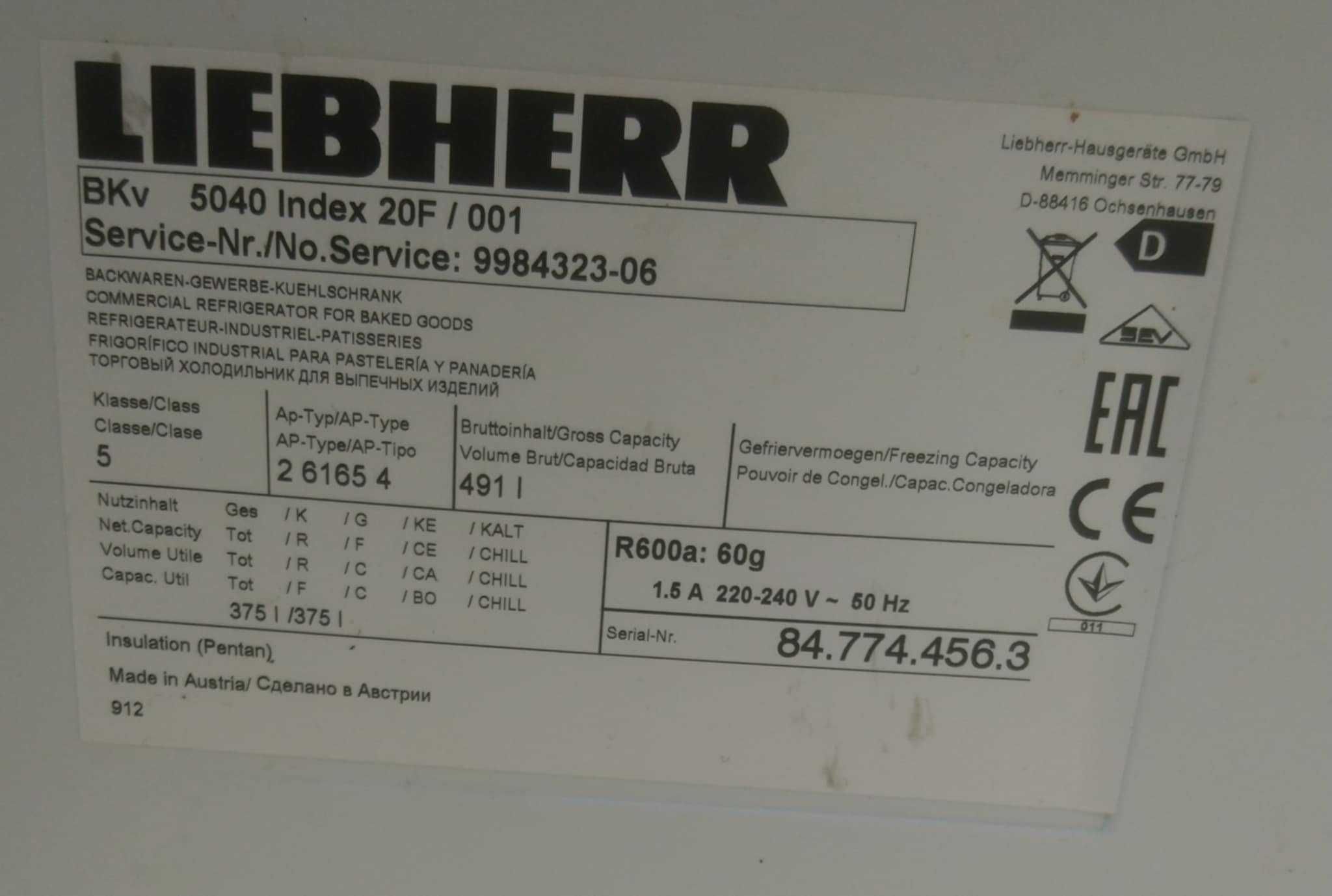 Liebherr BKv 5040 - szafa chłodnicza z normą piekarską