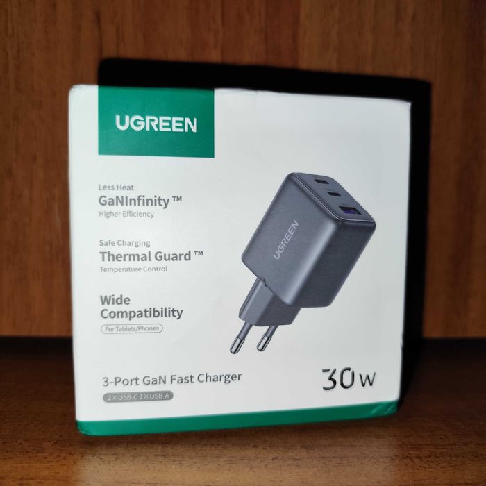 Быстрая зарядка Ugreen Gan 30w, швидка зарядка Югрін х515