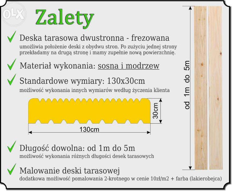 Deska tarasowa MODRZEW tarasy 30gr